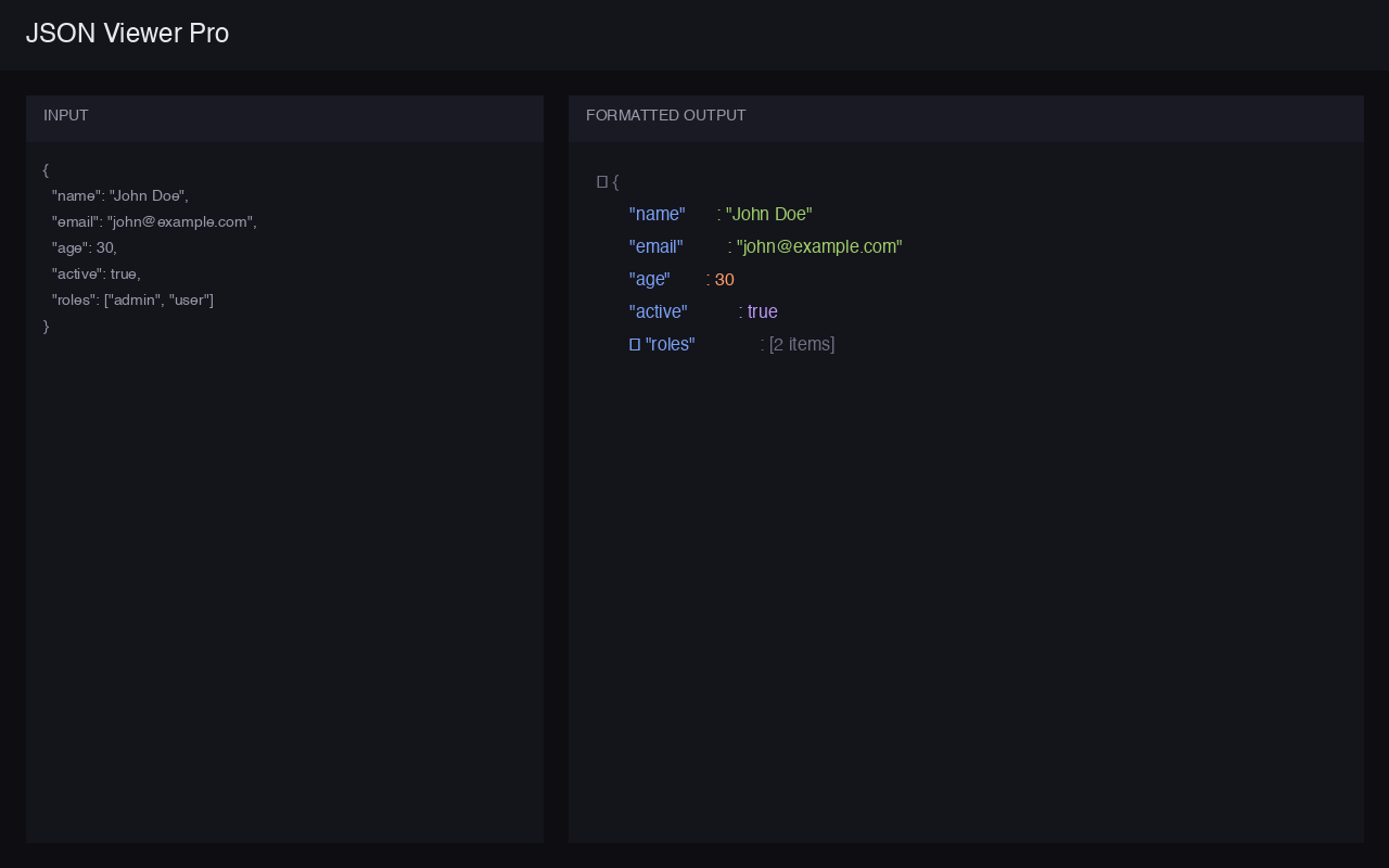 JSON Viewer Pro Screenshot - Beautiful JSON formatting with syntax highlighting